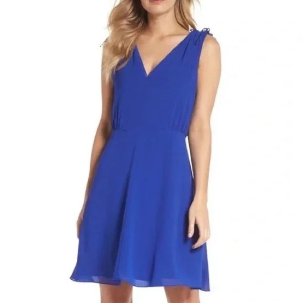 Vince Camuto Cobalt Blue Sleeveless Chiffon Soufflé Fit & Flare Mini Dress